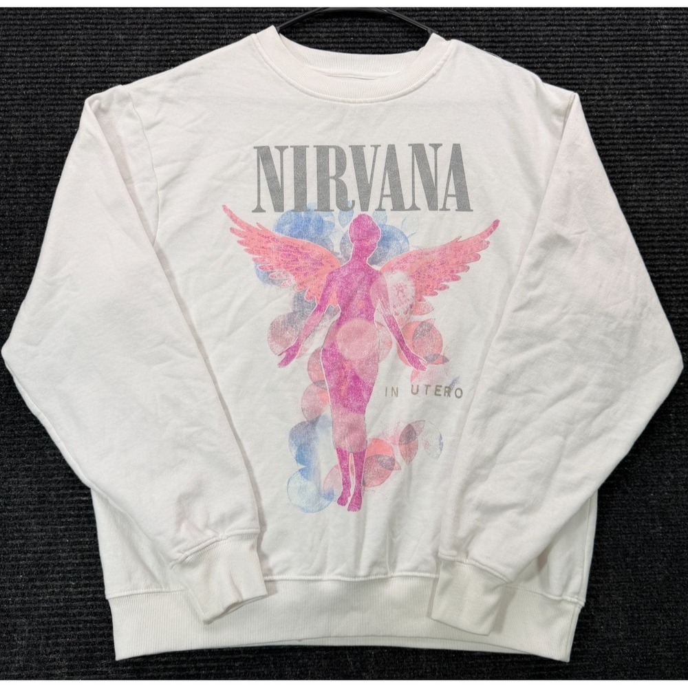 Nirvana In Utero White Pink Angel Graphic Crewneck Sweatshirt Size Small S 2024